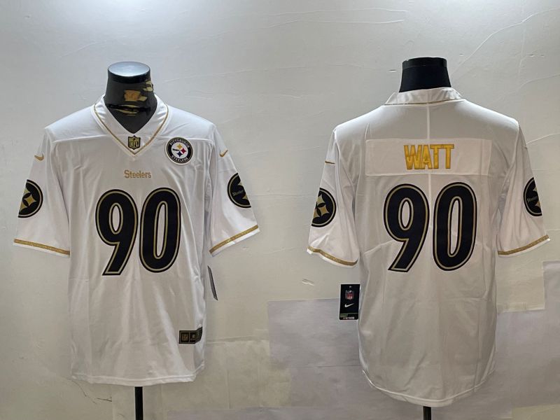 Men Pittsburgh Steelers #90 Watt White Gold 2024 Nike Limited NFL Jersey style 12302->pittsburgh steelers->NFL Jersey